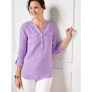Lavender Linen Band Collar Pop Over Shirt